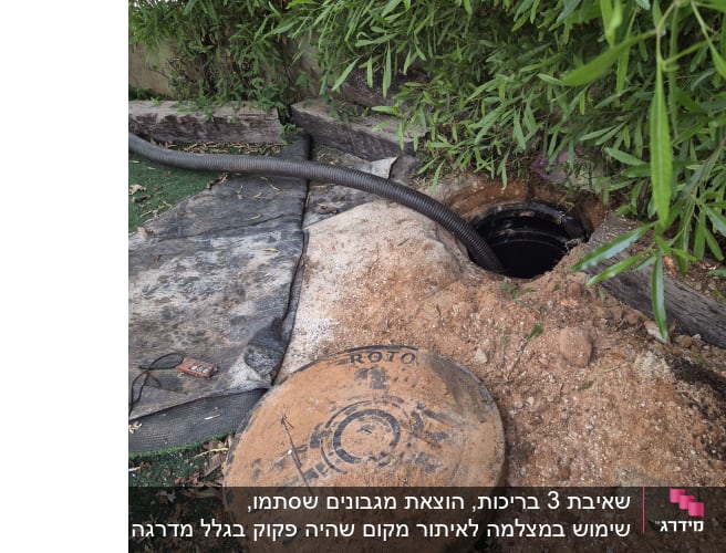 צינור מחובר לפתח ביוב עם מכסה קרוב